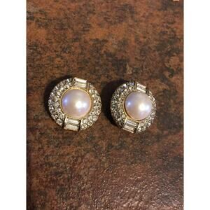 Pearl and Rhinestone Clip On Earrings